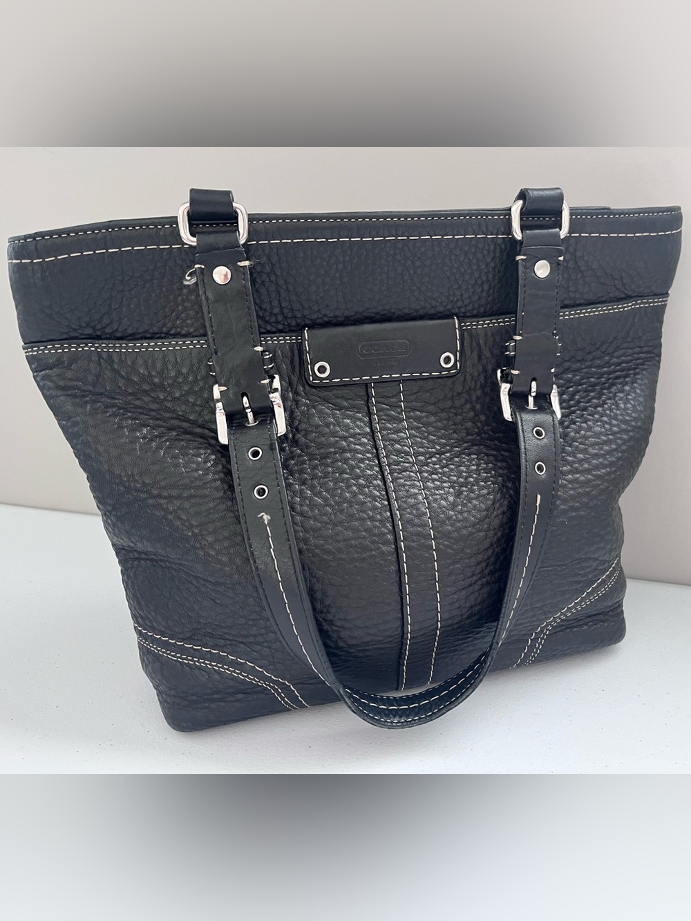 Vintage Coach Soho Pleated Hobo Bag Black Pebbled Leather Y2K F12089